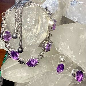 African Amethyst Earrings & Bracelet